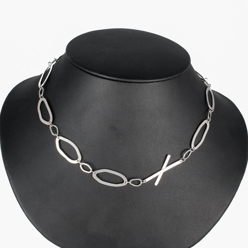 Contemporary, asymmetrical chain necklace, handcrafted in Argentium sterling silver.