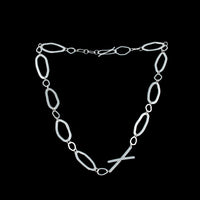 Contemporary, asymmetrical chain necklace, handcrafted in Argentium sterling silver.