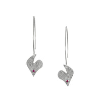 Handmade, heart-shaped argentium sterling silver earrings with pink tourmaline stones.  Sterling silver ear wires.