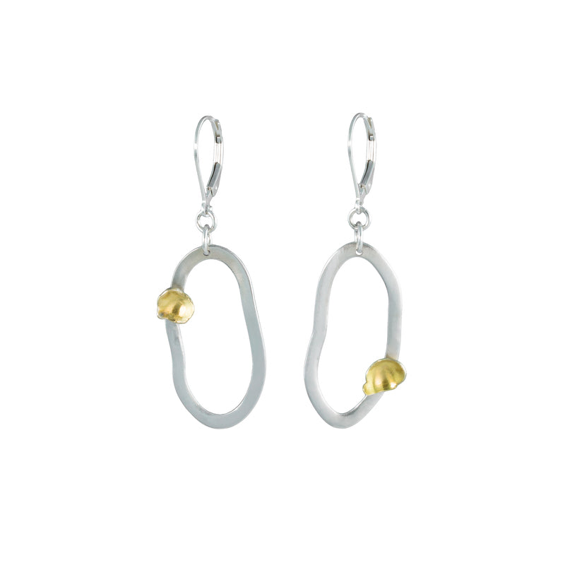 Modern, asymmetrical dangle earrings, handcrafted in Argentium sterling silver with 18K gold accents.