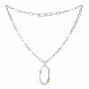 Modern design chain necklace with links individually hand-fabricated from Argentium sterling silver and 18K gold accents on the pendant.