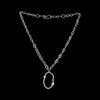 Modern design chain necklace with links individually hand-fabricated from Argentium sterling silver and 18K gold accents on the pendant.