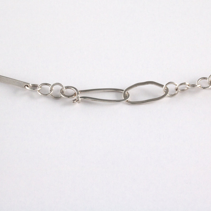 Modern design chain necklace, hand-fabricated from Argentium sterling silver.  Showing clasp.