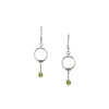 Contemporary dangle earrings, handcrafted in Argentium sterling silver and set with 4mm green peridots (August birthstone).  Sterling silver lever back ear wires.