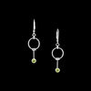 Contemporary dangle earrings, handcrafted in Argentium sterling silver and set with 4mm green peridots (August birthstone).  Sterling silver lever back ear wires.