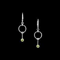 Contemporary dangle earrings, handcrafted in Argentium sterling silver and set with 4mm green peridots (August birthstone).  Sterling silver lever back ear wires.