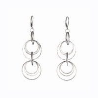 Contemporary dangle earrings, handcrafted in hammered Argentium sterling silver.