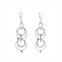 Contemporary dangle earrings, handcrafted in hammered Argentium sterling silver and set with 3mm blue zircons.