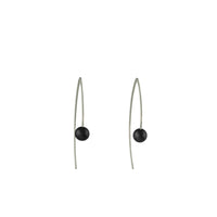 Hand fabricated drop earrings, showcasing black freshwater pearls on Marquise-shaped Argentium sterling silver ear wires.