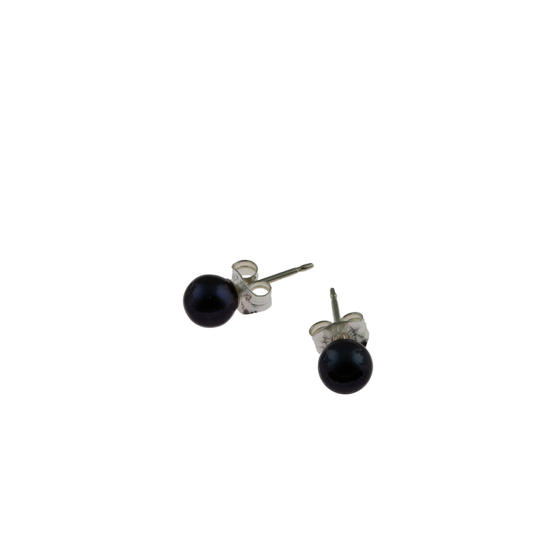 Simple post earrings, handcrafted with 5mm black freshwater pearls on sterling silver posts.