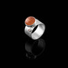 Unique statement ring, handcrafted from Argentium sterling silver and highlighted by a 10mm Oregon sunstone and a rare red sapphire.