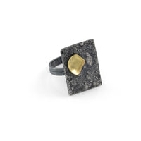 Statement ring, handcrafted from oxidized Argentium and sterling silver, highlighted by an 18K gold cup.